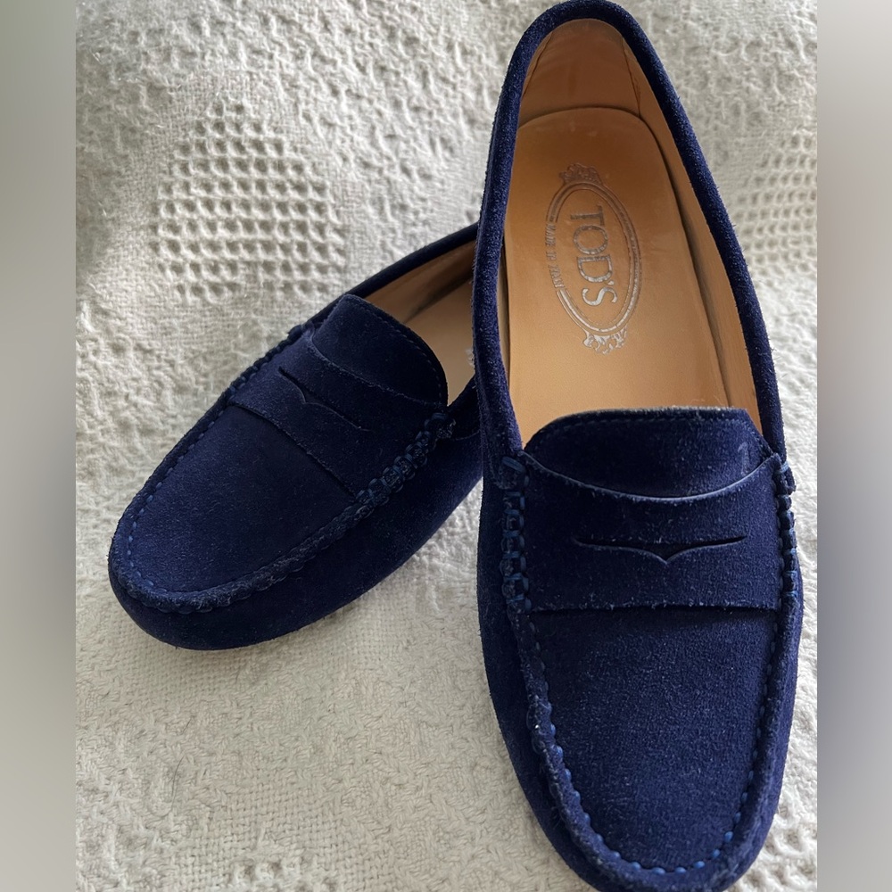 Tods Blue Suede Loafers-Driving Moccasins sz 37 Price Dropped - Picture 1 of 10